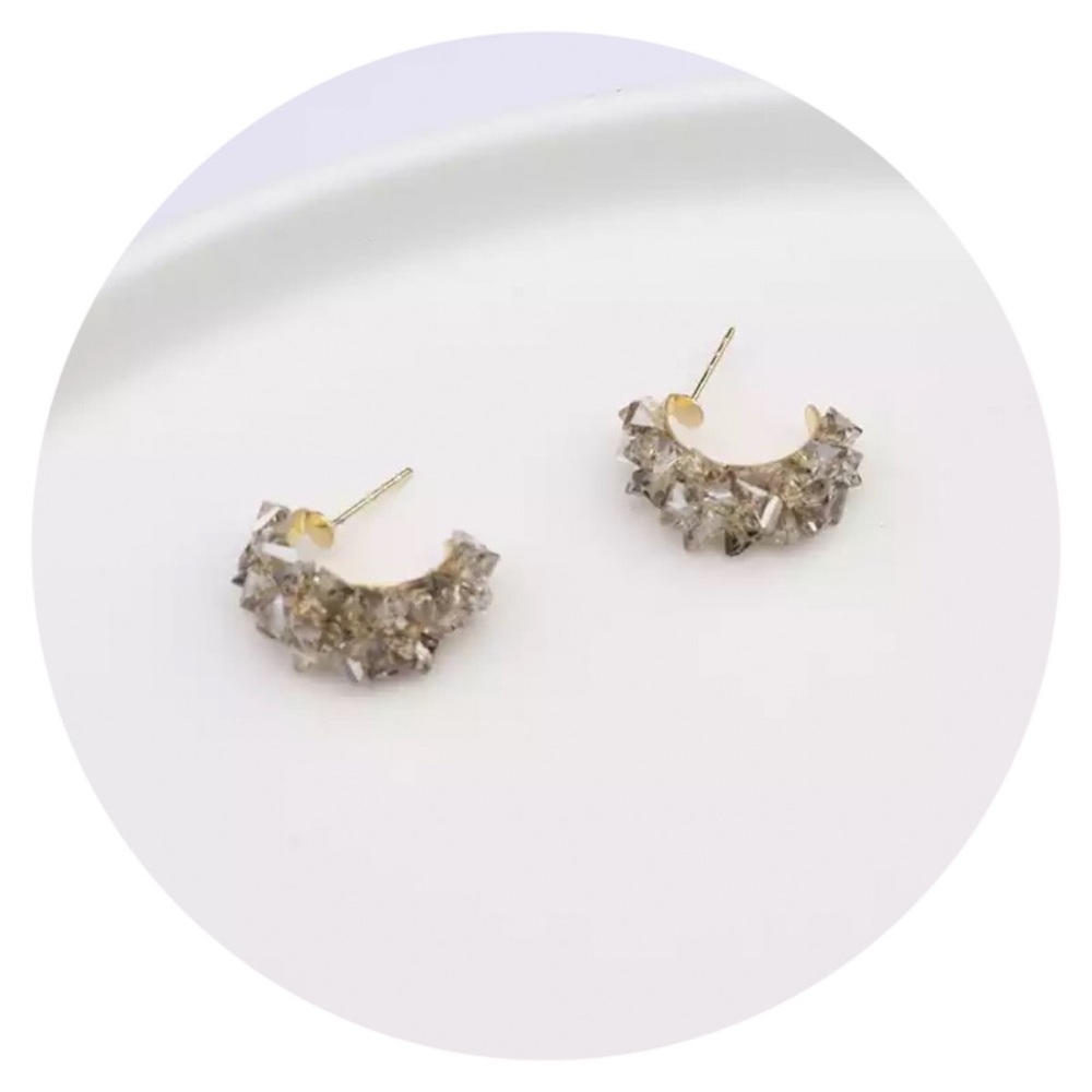 • Stunning Grey Crystal Hoop Earrings •